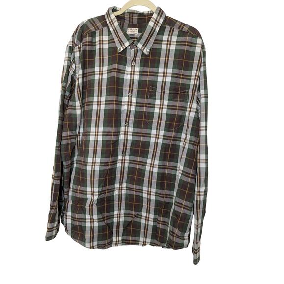FILSON Fall Plaid Flannel Casual Button Down Green Brown Shirt Men's Size XXL - Picture 1 of 7